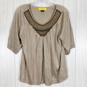 St. John | Gold Label Metallic Short Sleeve Knit Top Size Medium